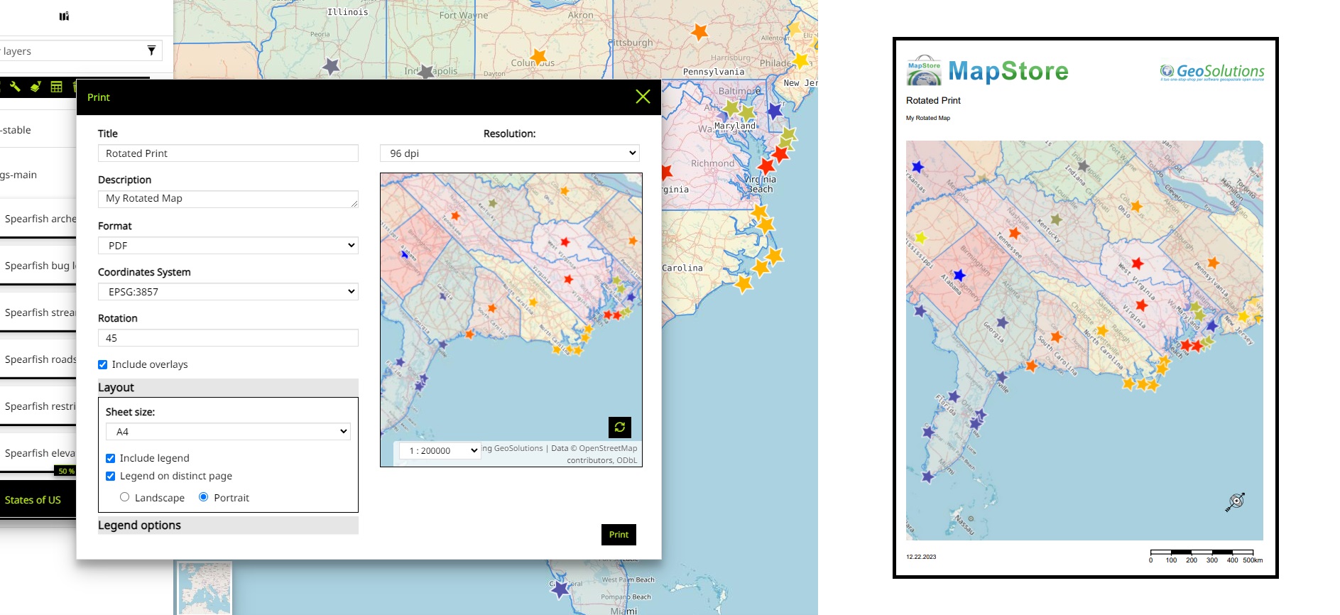 Rotated Map in MapStore printing tool