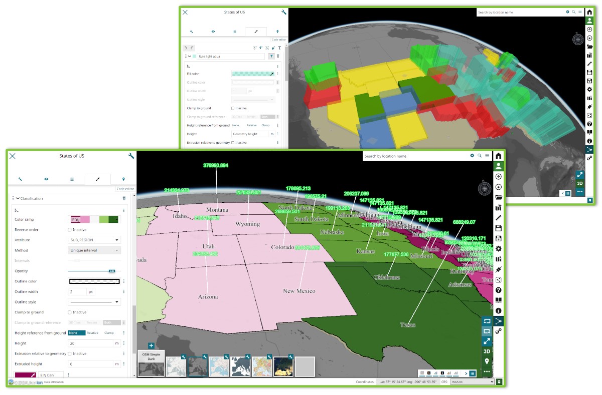 Extruded features in 3D mode